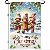 BlissYard Christmas Winter Garden Flag 12x18 Inch Welcome Gingerbread Outdoor Flag Double Sided Holiday Yard Banner with Dancing Cookies Snowy Trees and Ornaments for Porch Lawn Patio