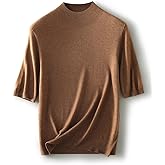 Ciovkis Women's Merino Wool Blend Sweater 2025 Fall Winter Mock Neck Short Sleeve First-Line Ready to Wear Seamless Sweater