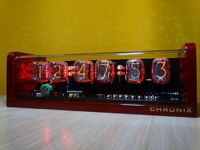 CHRONIX Vintage Nixie Tube Clock with 6xIN12 displays & alarm & red