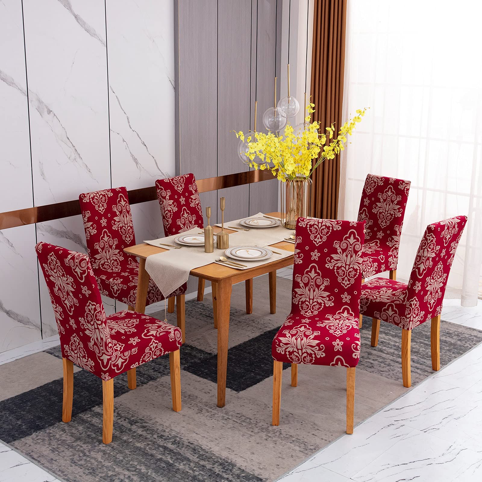 Sufdari Chair Covers 6,Stretch Dining Chair Covers, Spandex seat Covers for Dining Chairs,Elastic Washable Chair Protectors for Dining Room,Hotel,Restaurant,Banquet
