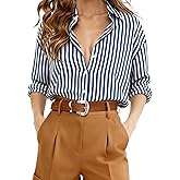 CoziHue Button Down Shirts for Women Striped Long Sleeve Wrinkle Resistant Blouses Super Soft Collared Business Casual Tops
