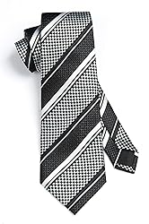 HISDERN Mens Tie Black White Stripe Tie and Pocket