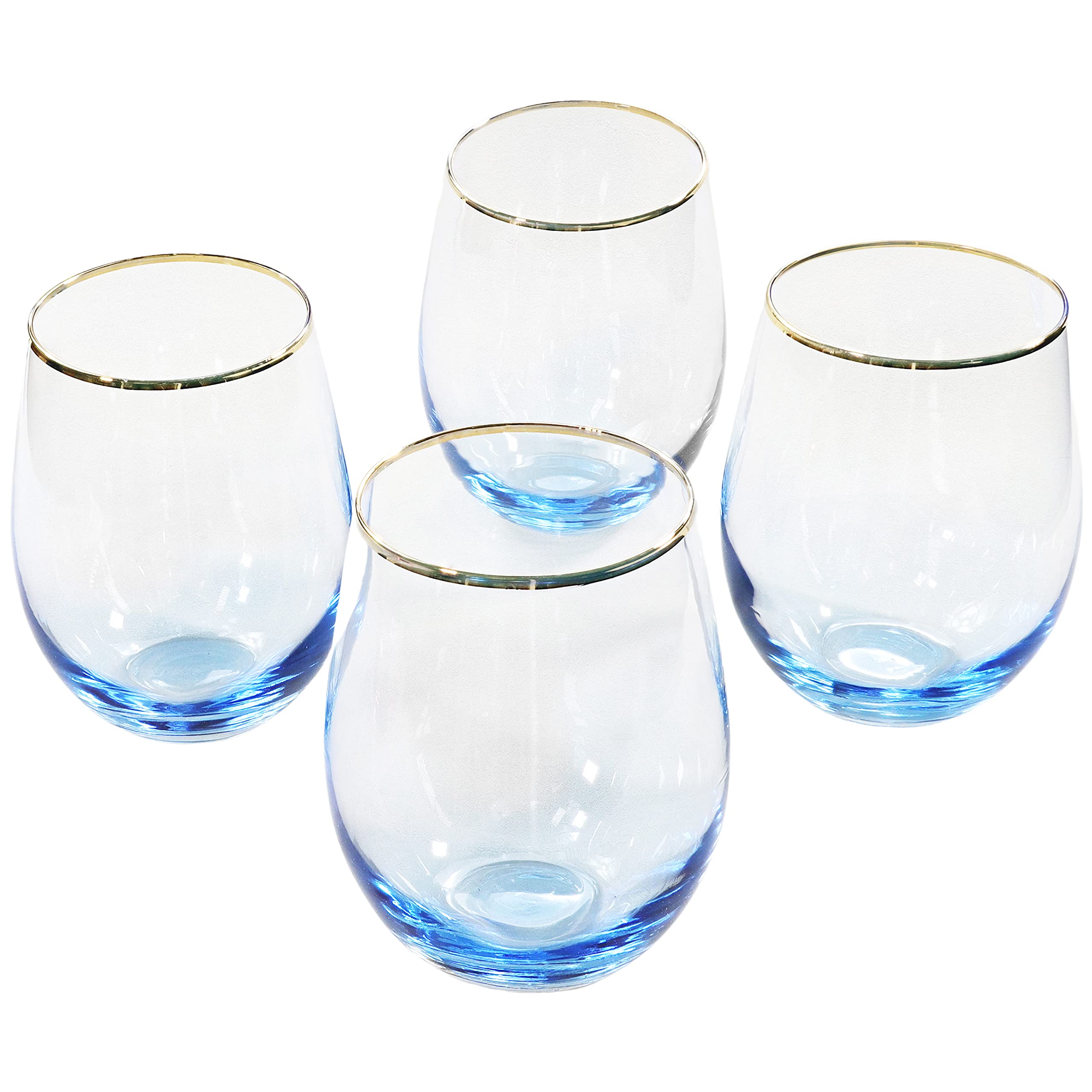 G Decor Set of 4 Radiance Ombre Gold-Rim Tumbler Drinking Glasses Sapphire Lagoon 600ml