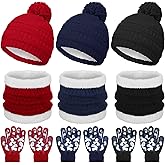 JaGely 9 Pcs Kids Hat Gloves Scarf Winter Set Fleece Knit Lined Warm Beanie Thermal Neck Warmer Mittens for 5-10 Boys Girls