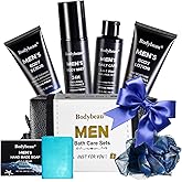 Bodybeau Men's Bath and Body Spa Gift Set - 7-Piece Kit with Daily Care 3-in-1 Wash, 2-in-1 Handmade Soap & Travel Bag - Father's Day/Birthday/Christmas Gifts for Dad, Husband Son from Family