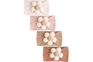 Niceye Baby Girl Bows Headbands, Handmade Soft Stretchy Nylon Hair Bands with Adorable Flower Bows for Newborn, Infant & Toddler – 4 Pack Baby Hair Accessories