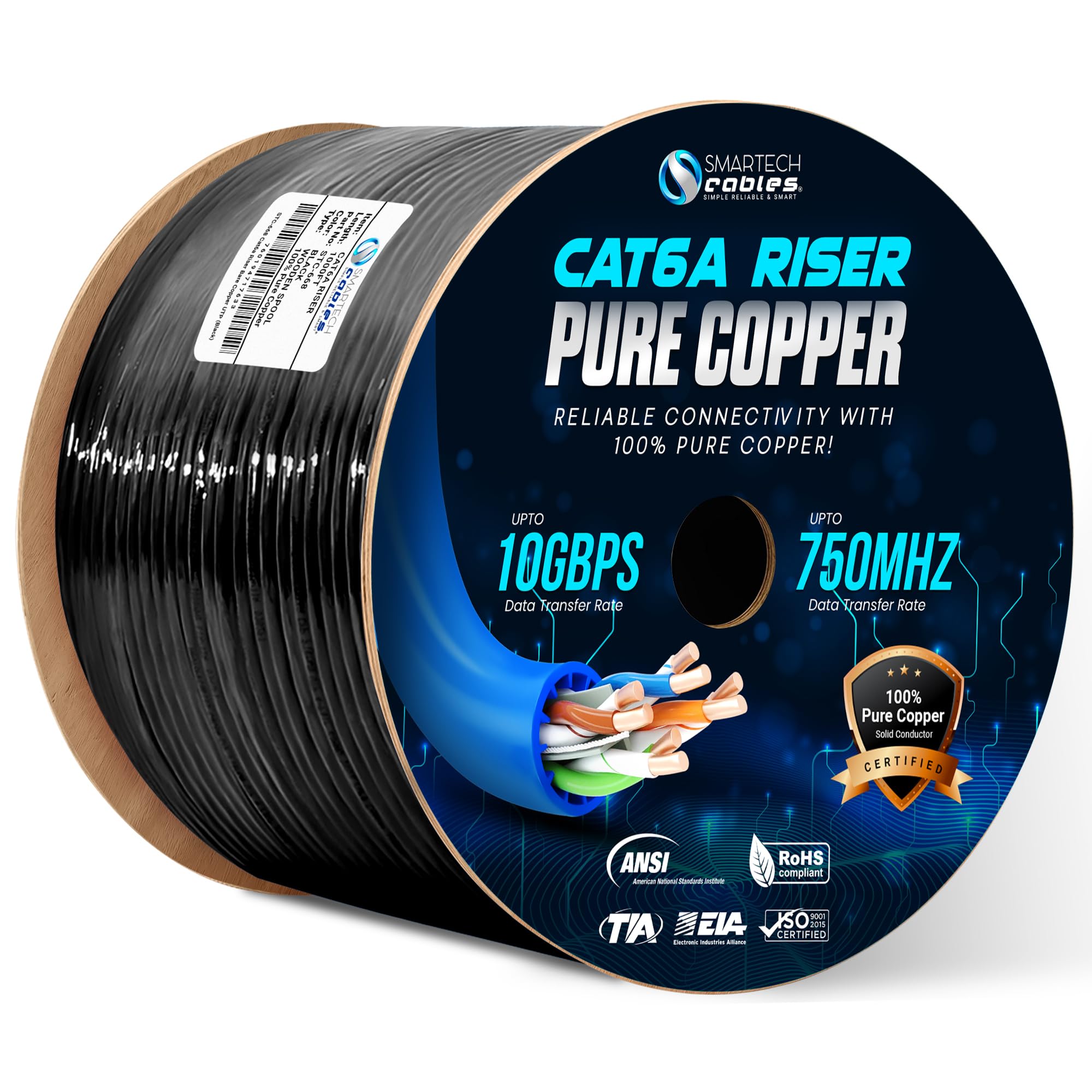 Smartech Cables Cat6A Riser Ethernet Cable 1000ft