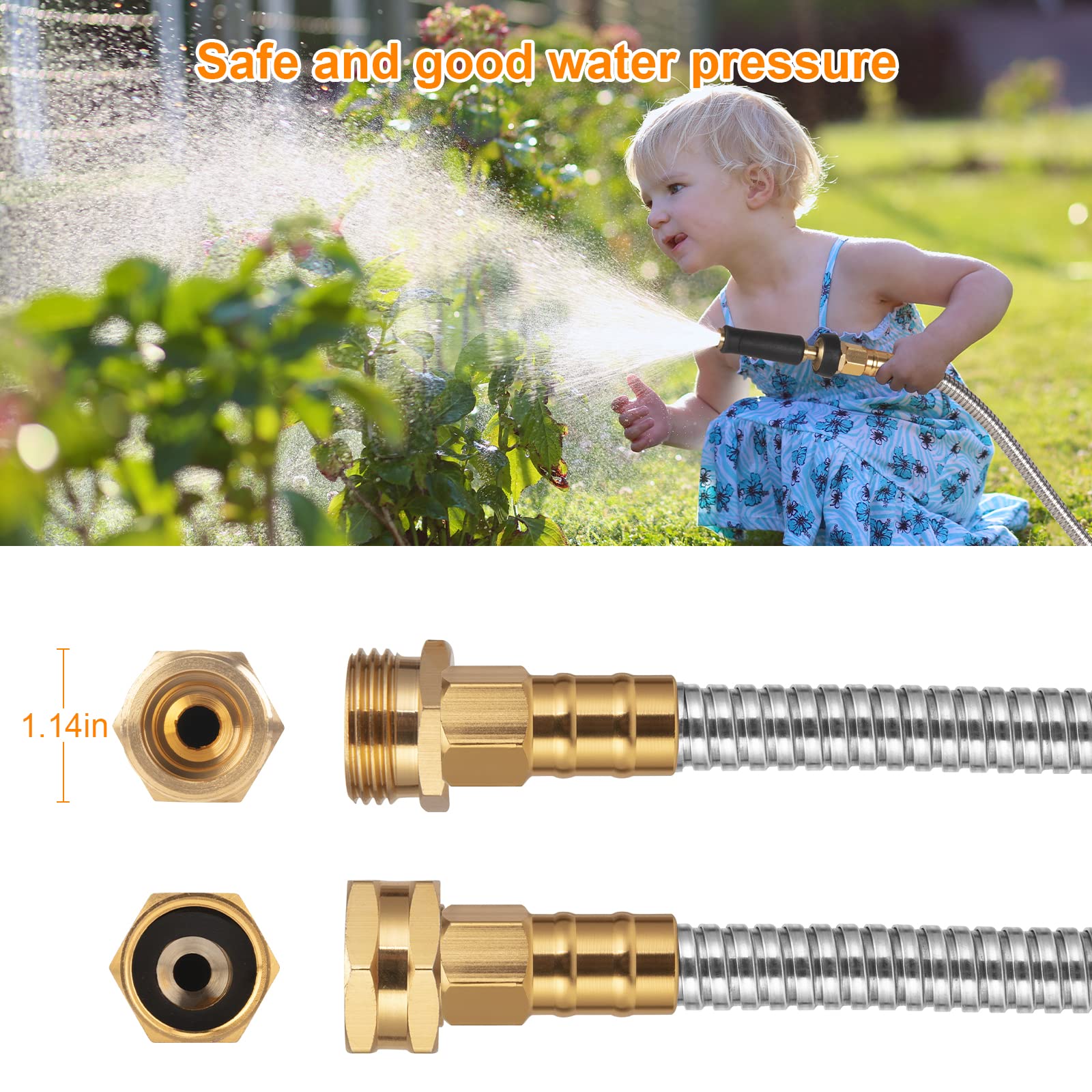 Rosy Earth 100 FT Garden Hose Expandable - 304 Stainless Steel Water Hose 100 FT - Heavy Duty Flexible Kink Free Hose, no Bite