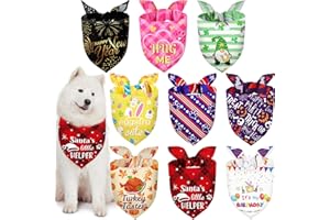 Weewooday 9 Pcs Holiday Dog Bandanas Christmas Happy New Year Valentines Bandanas Birthday Scarf Adjustable Large Pet Washable Scarves for Large Dog Easter St. Patrick's Day Supply(Fresh Pattern)