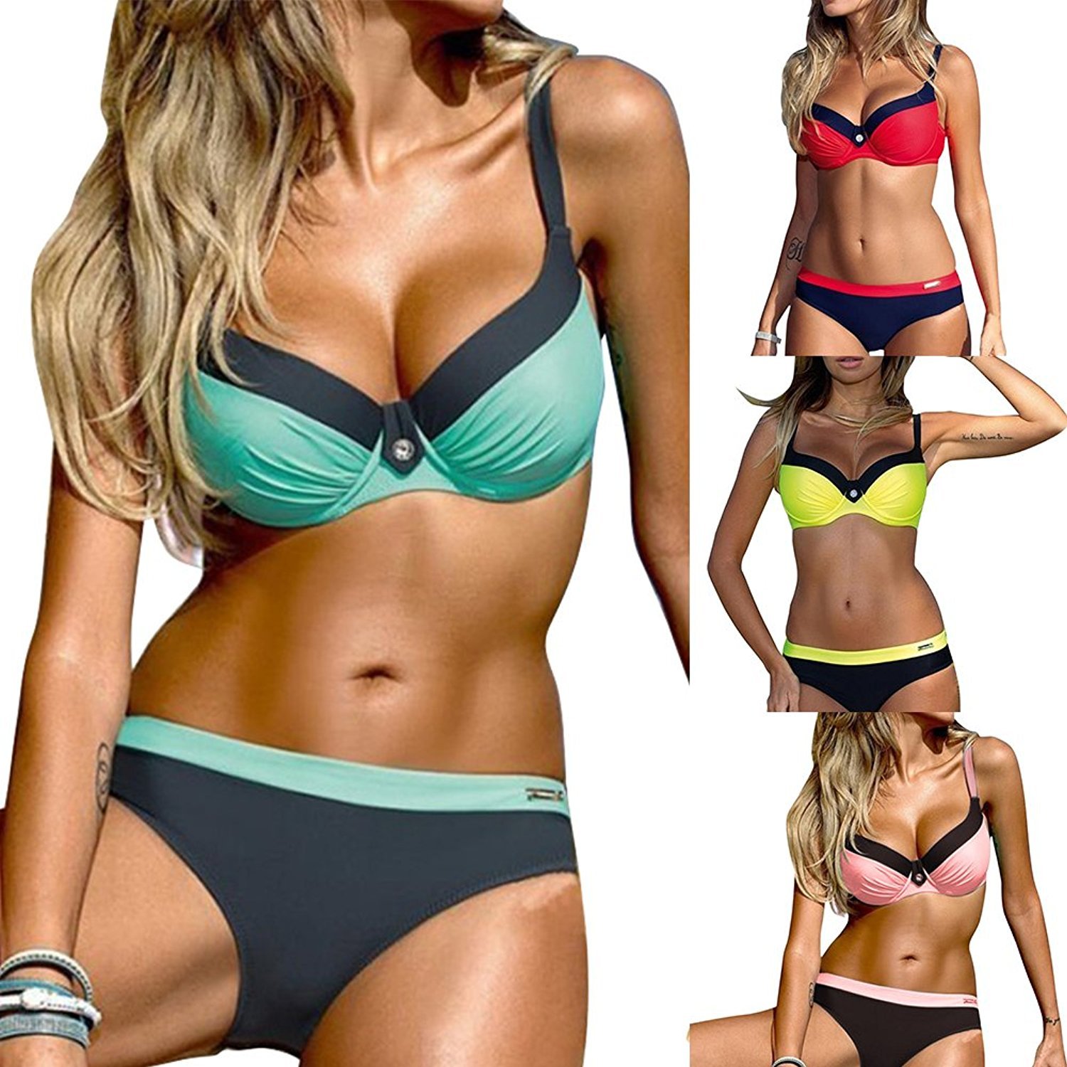 Firengoli Women\'s Sexy Push Up Bikini Set Padded Swimwear Two Pieces Swimsuits