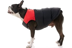 Gooby Padded Vest Dog Jacket - Red, Large - Warm Zip Up Vest Fleece Jacket with Dual D Ring Leash - Winter Water Resistant Sweater - Clothes for Small and Medium Dogs