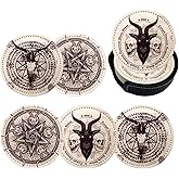 Satan Goat Skull Coasters for Drinks with Holder Leather Coasters Set of 6 for Coffee Table