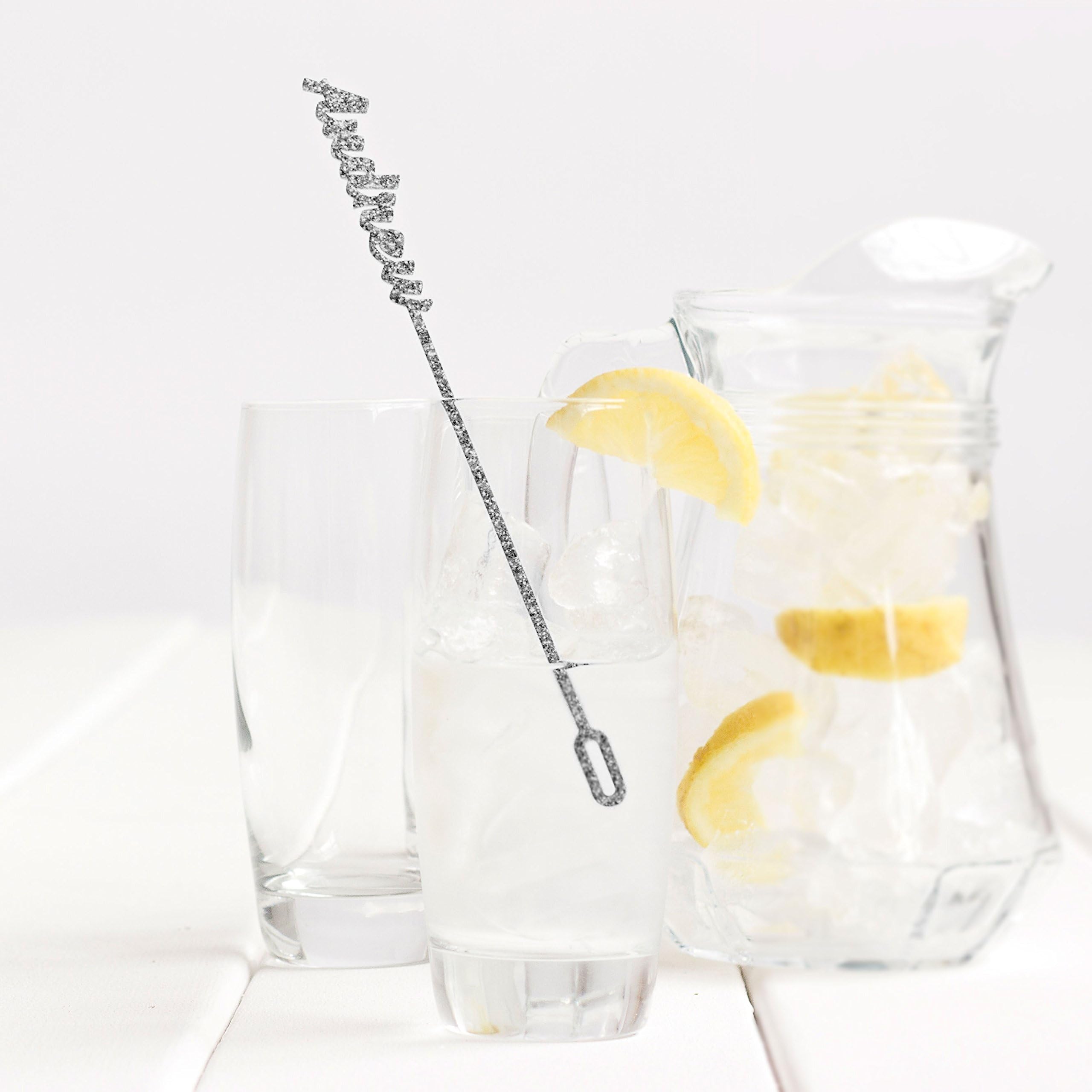 Directly Personlaised Personalised Drinks Stirrer - Drinks Swizzle - Drink Stick - Drink Cocktail Party .s. Glitter Silver
