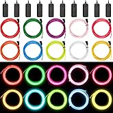 Hortsun 15 Pack 7ft Neon Light El Wire Portable Cuttable Neon Glowing Battery Powered LED Lights Glow in The Dark with Battery Pack for Halloween Party