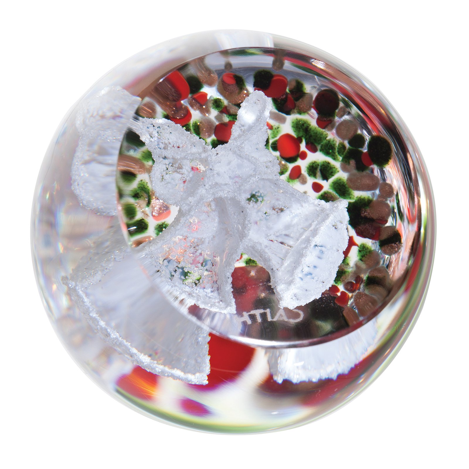 Caithness Glass Frostings Bells Paperweight | Red, Green, White | 50mm x 50mm | Handmade in Scotland | Frosted baubles and bells glistening crystals inside this elegant glass dome| Ornamental | Boxed