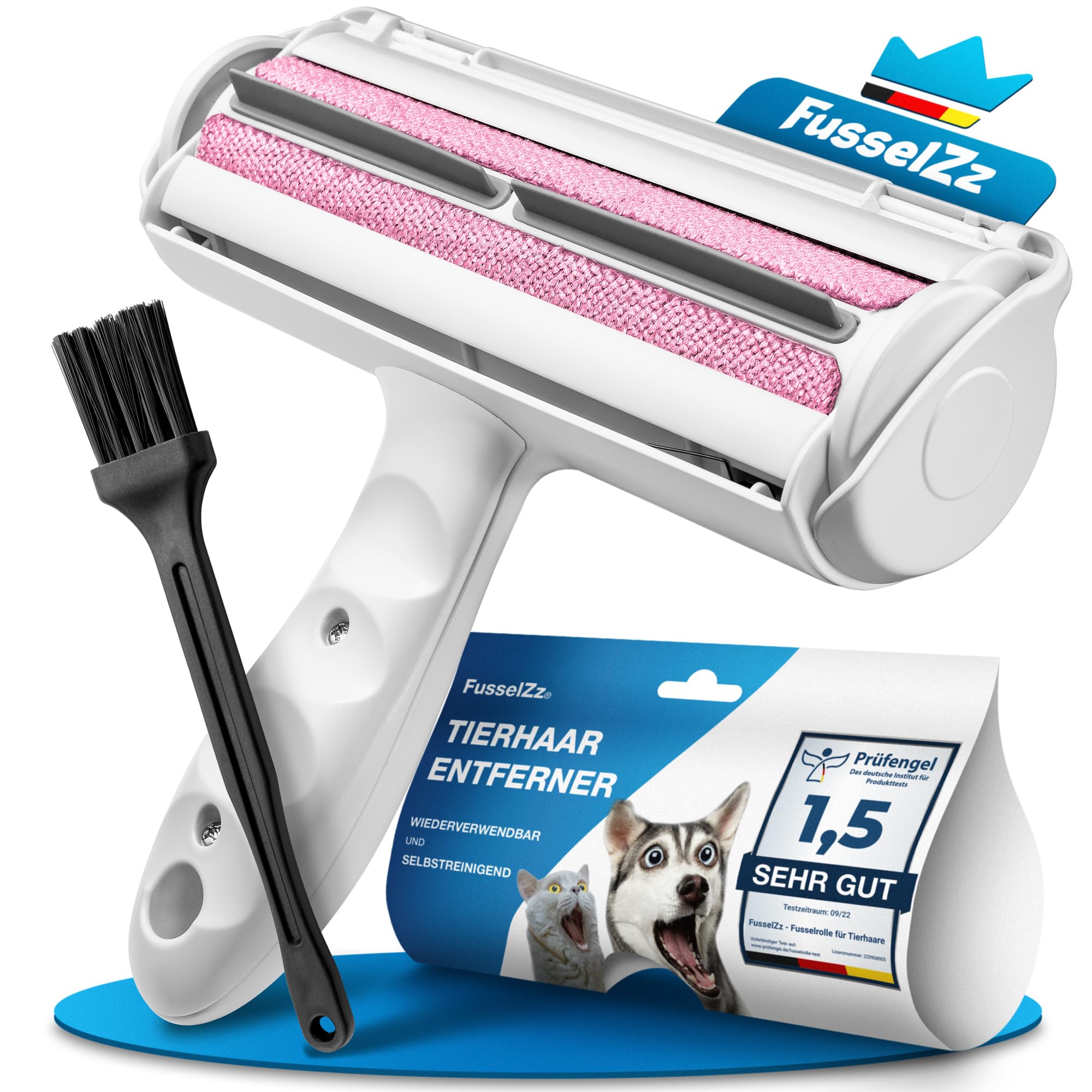 FusselZz® Home Premium Pink Lint Roller Pet Hair - Self-Cleaning Pet Hair Remover for Cat Hair & Dog Hair Removal, Reusable Cat Hair Remover on Sofa, Clothing, Carpet & Bed