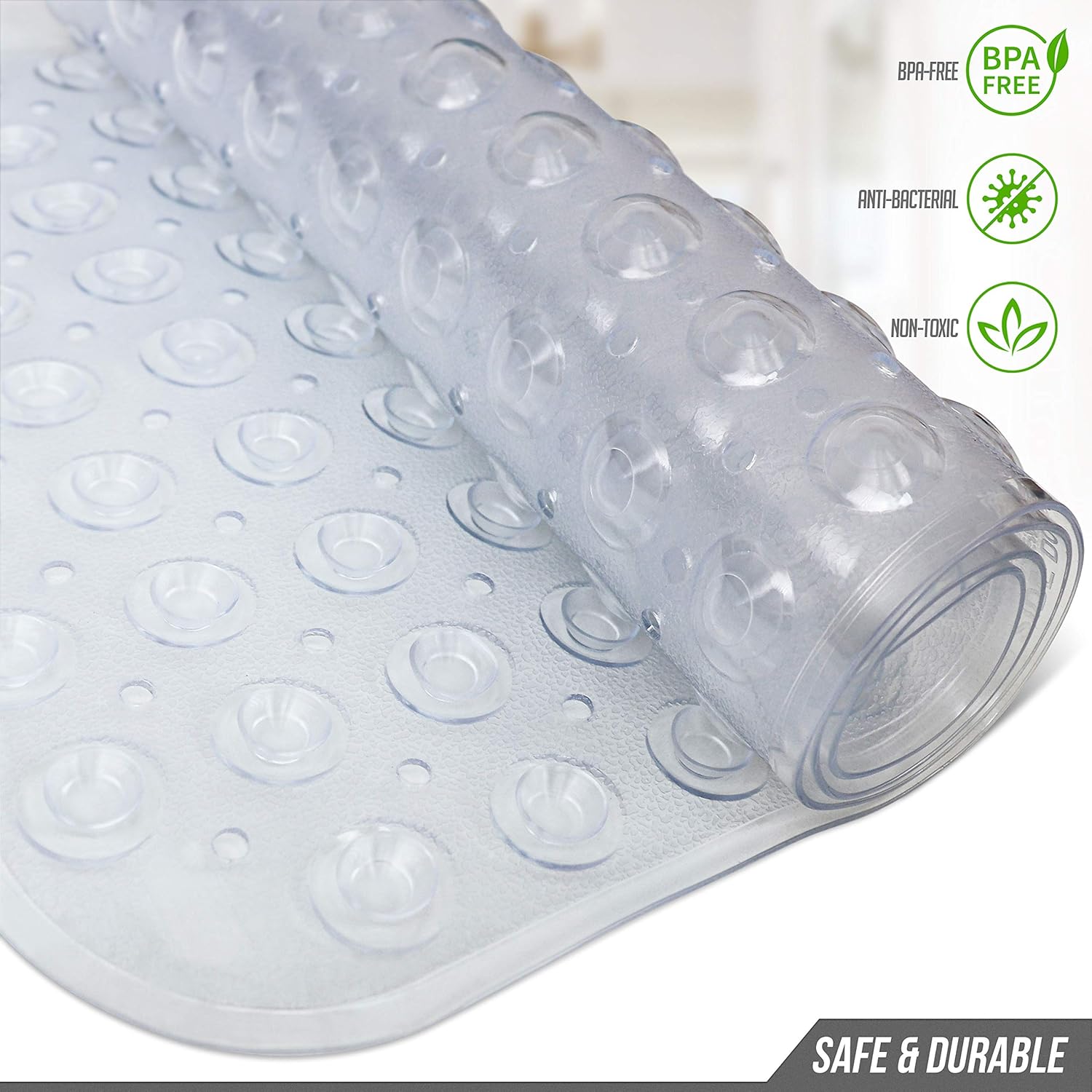 Sierra Concepts 2-Pack Bath, Shower, Tub Mat Clear (39x16) Non Slip, Mildew Resistant, Machine Washable, Antibacterial, BPA, Phthalate Free, Bathtub Mats - Drain Holes, Suction Cups, XL Rectangle Size: Home & Kitchen