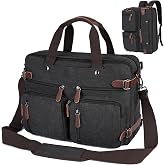 CROCOD 3 In 1 Laptop Bag for Men Women, 17.3 inch Convertible Messenger Bag Canvas Computer Briefcase, Laptop Shoulder Bag for Work Travel College (Black)