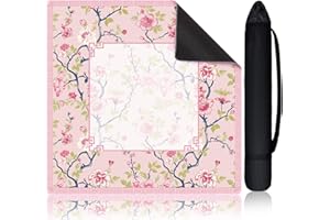 Sonwyoung Chinoiserie Mahjong Mat with 1 Carrying Bag 31.5" x 31.5" Pink and White Rubber Anti Slip and Noise Reduction Multi Purpose Game Table Cover for Mahjong, Card, Board Tile Games