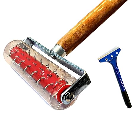 Stachelwalze 150 x 500 mm, Nagelroller, Igelwalze, Tapetenigel zum Perforieren von Tapeten (Stachelroller + Farbschaber)