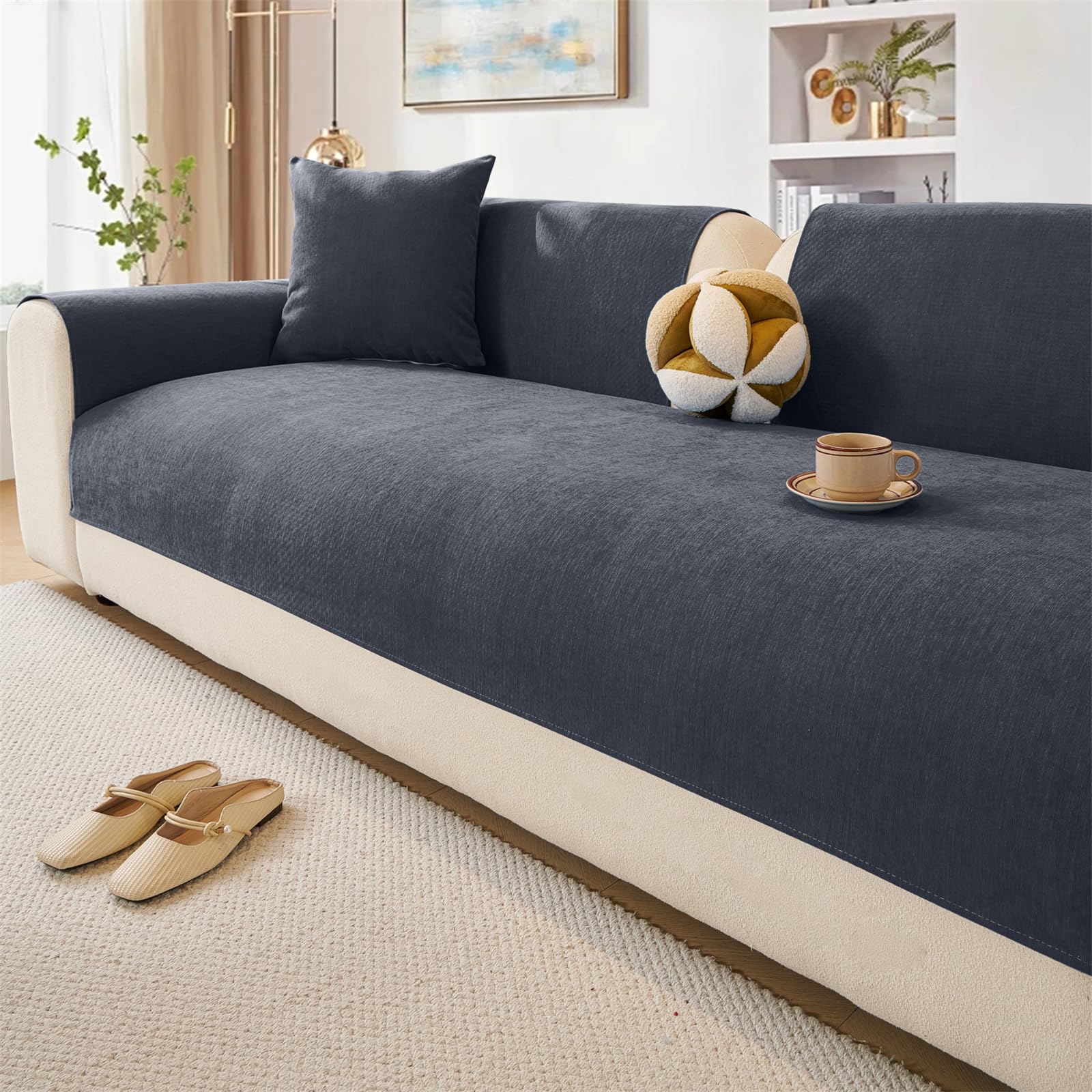 Soft Chenille Sofa Cover 1 2 3 Seater, Non-Slip Sofa Slipcovers for Corner L Shape, Funny Fuzzy Sofa Cover, Thick Textured Sofa Cushion Covers Furniture Protector (Dark Gray,70x90cm)