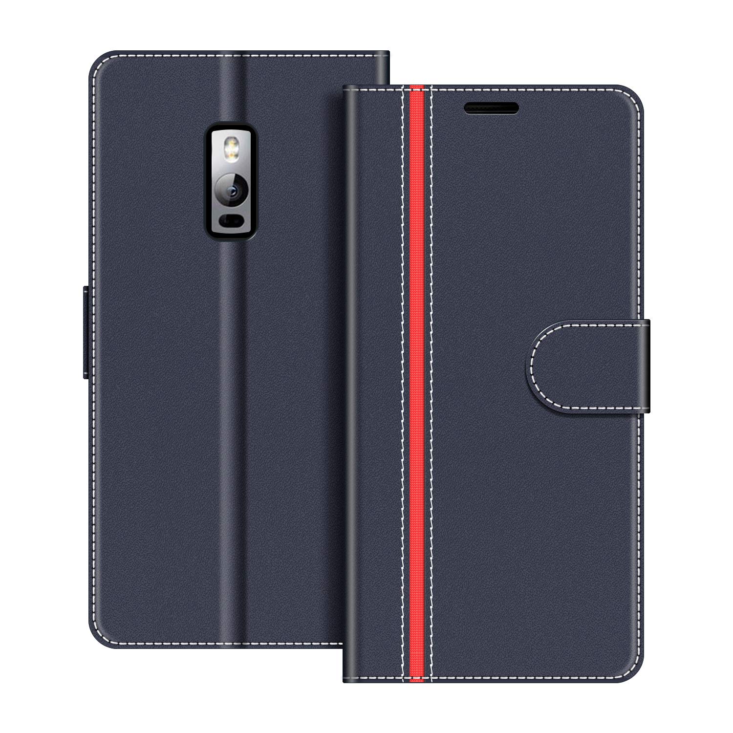 COODIO Phone Case For OnePlus 2, Magnetic Flip Leather Case For OnePlus 2 Wallet Case, Dark Blue/Red