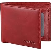 VISOUL Leather Mens Bifold RFID Blocking Wallet with 2 ID Windows, Leather Wallet for Men (Leather, Burgundy)