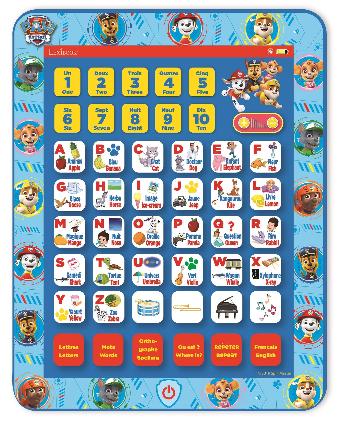 LEXIBOOK, Paw Patrol, Educational Bilingual Interactive Learning Tablet, Toy to learn alphabet letters numbers words spelling and music, English/French, Blue, JCPAD002PAi1