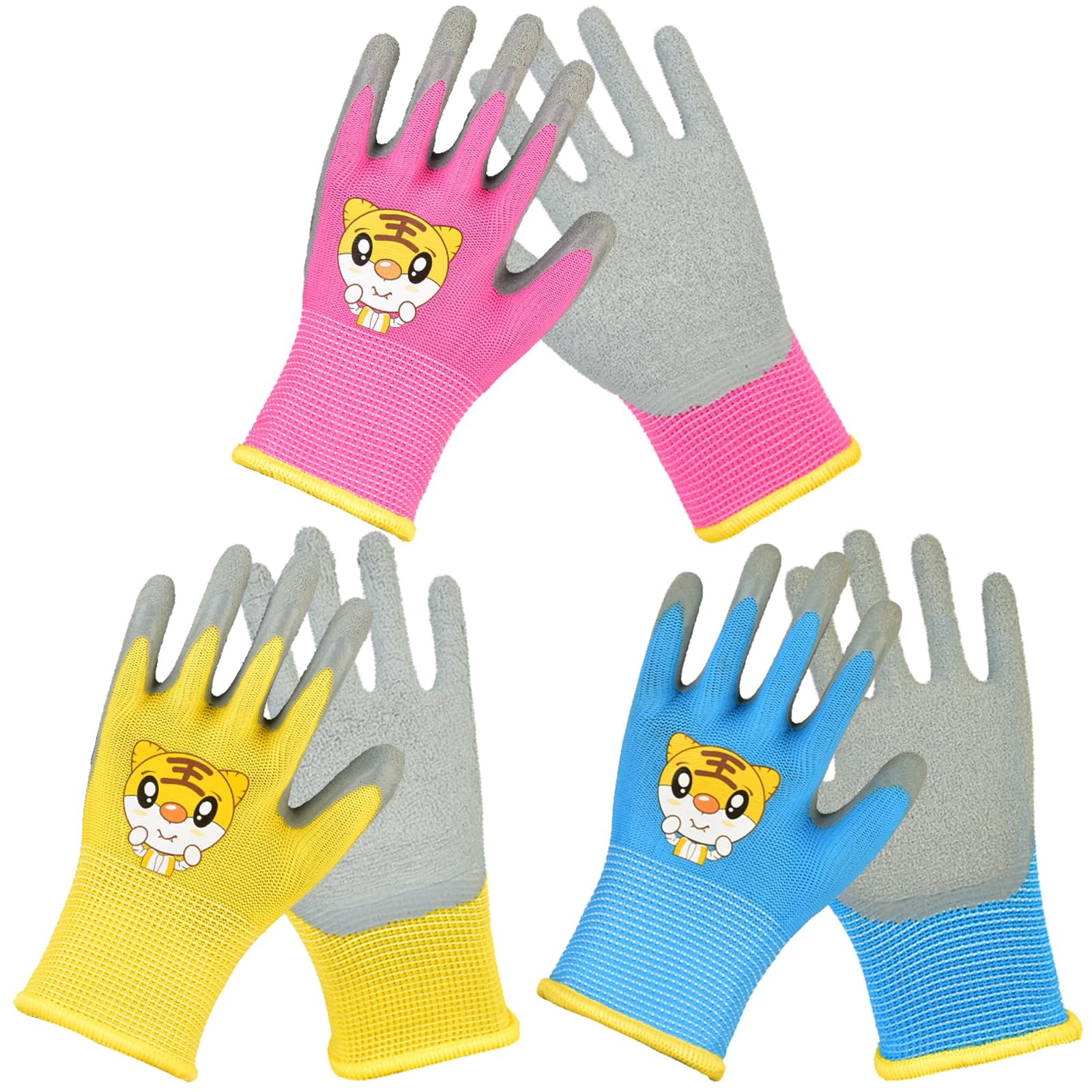 BDSHUNBF Kids Gardening Gloves for Age 2-5 - 3 Pairs Non-Slip Multipurpose Comfortable & Breathable