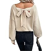 V Neck Sweaters Woman,Off The Shoulder Sweater Top,Fitted Long Sleeve Shirt Women,Tie Back Sweater,Knit Sweater