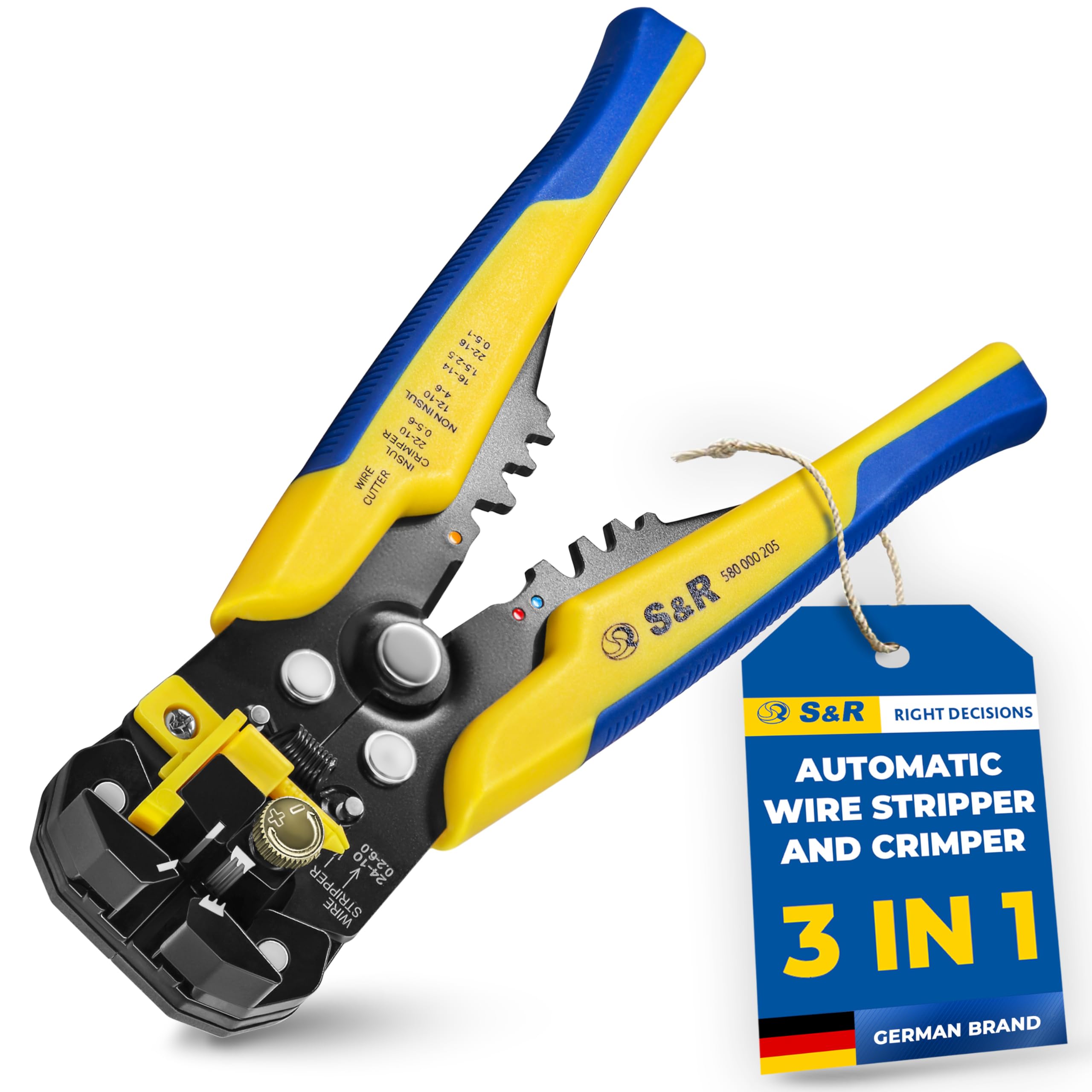 S&R 3-in-1 Automatic Wire Strippers & Crimping Tool with Cutter – Self-Adjusting Precision Pliers | 10-24 AWG, 0.2-6mm²