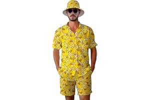 VUGOTU Men's 2 Piece Tracksuit 80s 90s Outfit Button Down 80s Shirts and Shorts Sets with Bucket Hats