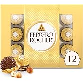 Ferrero Rocher Chocolate, Hazelnut Milk Chocolates, 12 Ct, 5.3 oz | Individually wrapped hazelnut chocolate, gourmet chocolate candy for gifting a sweet treat or snacking
