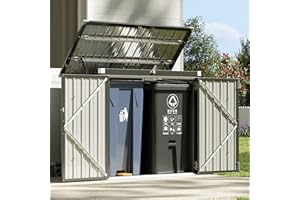 Aoxun Premium Outdoor Storage Shed Material Upgraded Version Metal Trash Can Storage with Chain Lid Waterproof Outdoor Garbag