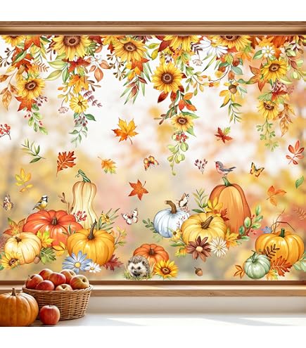 Amazon.com: Fall Window Clings Pumpkin Gnome Scarecrow Autumn