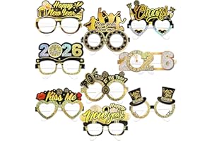 DPKOW Glitter 2026 Glasses New Years Eve Party Supplies 2026 New Years Glasses NYE Party Paper Eyeglasses, Black Gold 18pcs