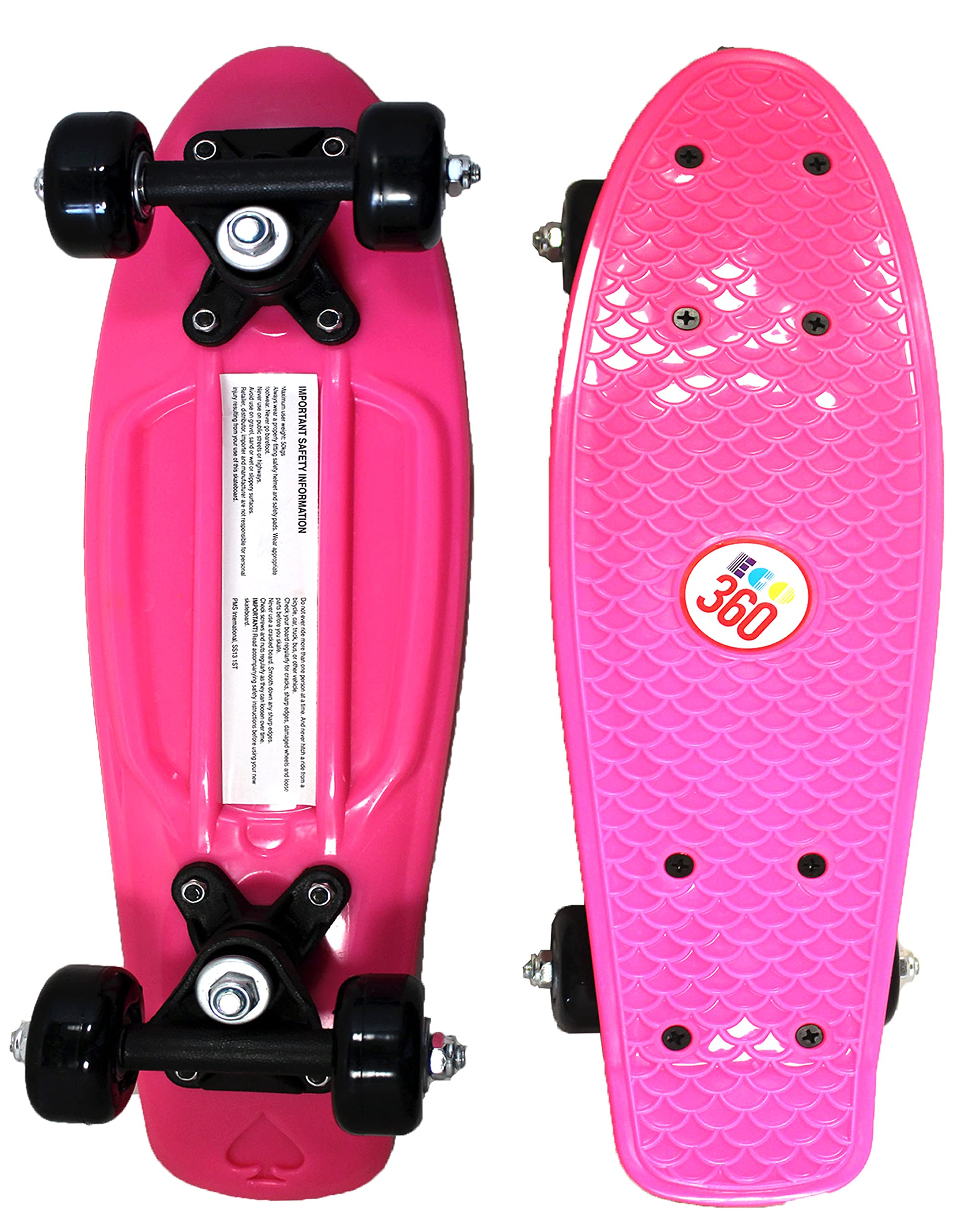 16" / 22" Kids Cruiser Skateboard Mini Complete Skateboard for Children Beginners Girls Boys Unisex Retro Skaters Skatepark 6 COLOURS (Pink 16 inch)