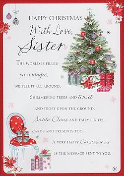 Sister Xmas Card Happy Christmas With Love, Sister Card  Great