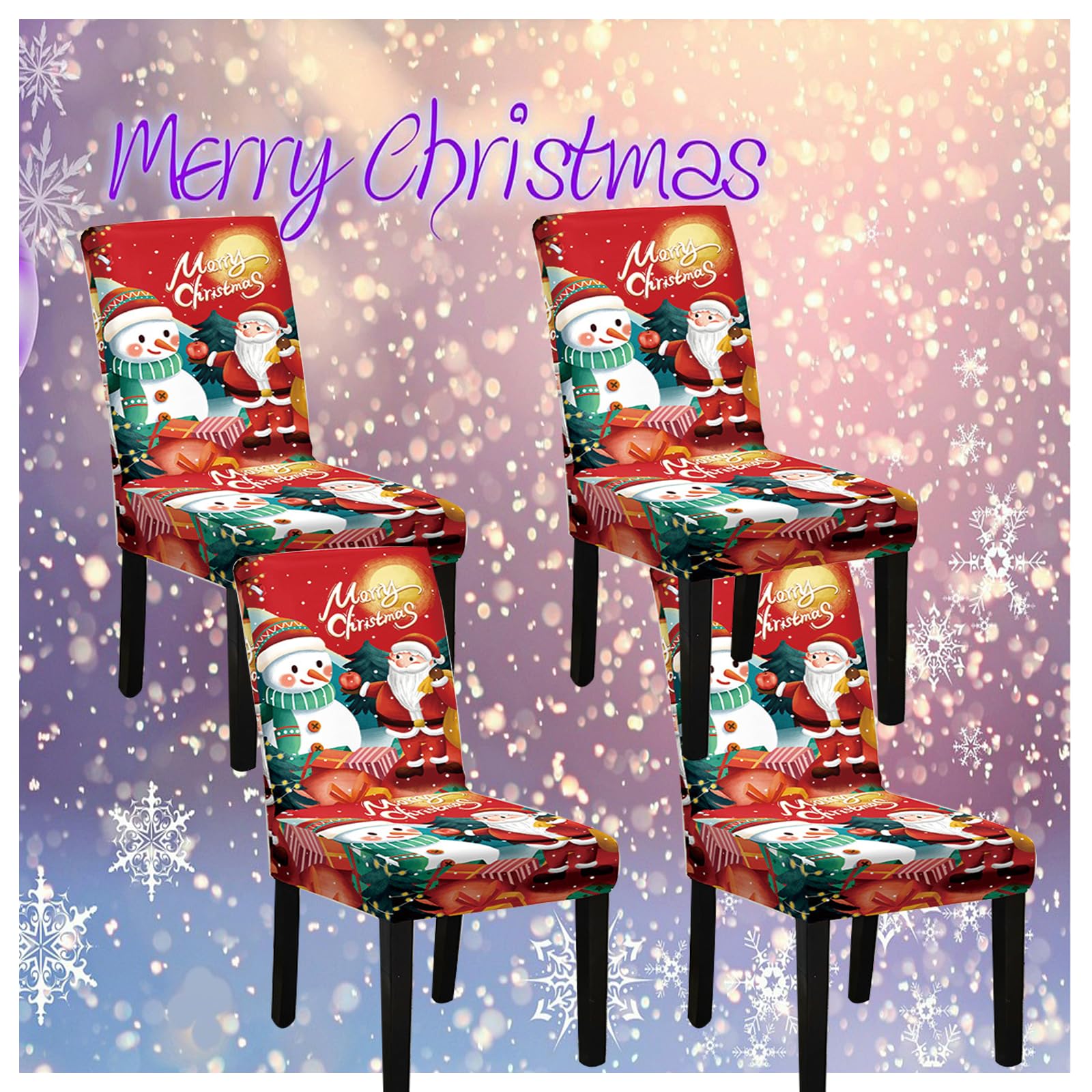 chair covers for dining chairs, 4pcs Christmas Chair Protector Stretch Removable Xmas Chair Covers for Dining Room,High Back Dining Chair Slipcover Seat Cover for Home Festival,Christmas Decoration