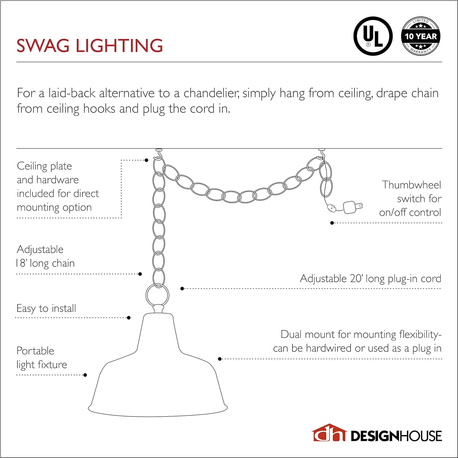 Design House 517664 Millbridge Traditional 1 Indoor Hanging Swag Light with Alabaster Glass Shade for Living Dining Room Bar Area, Oil Rubbed Bronze - Ceiling Pendant Fixtures - 