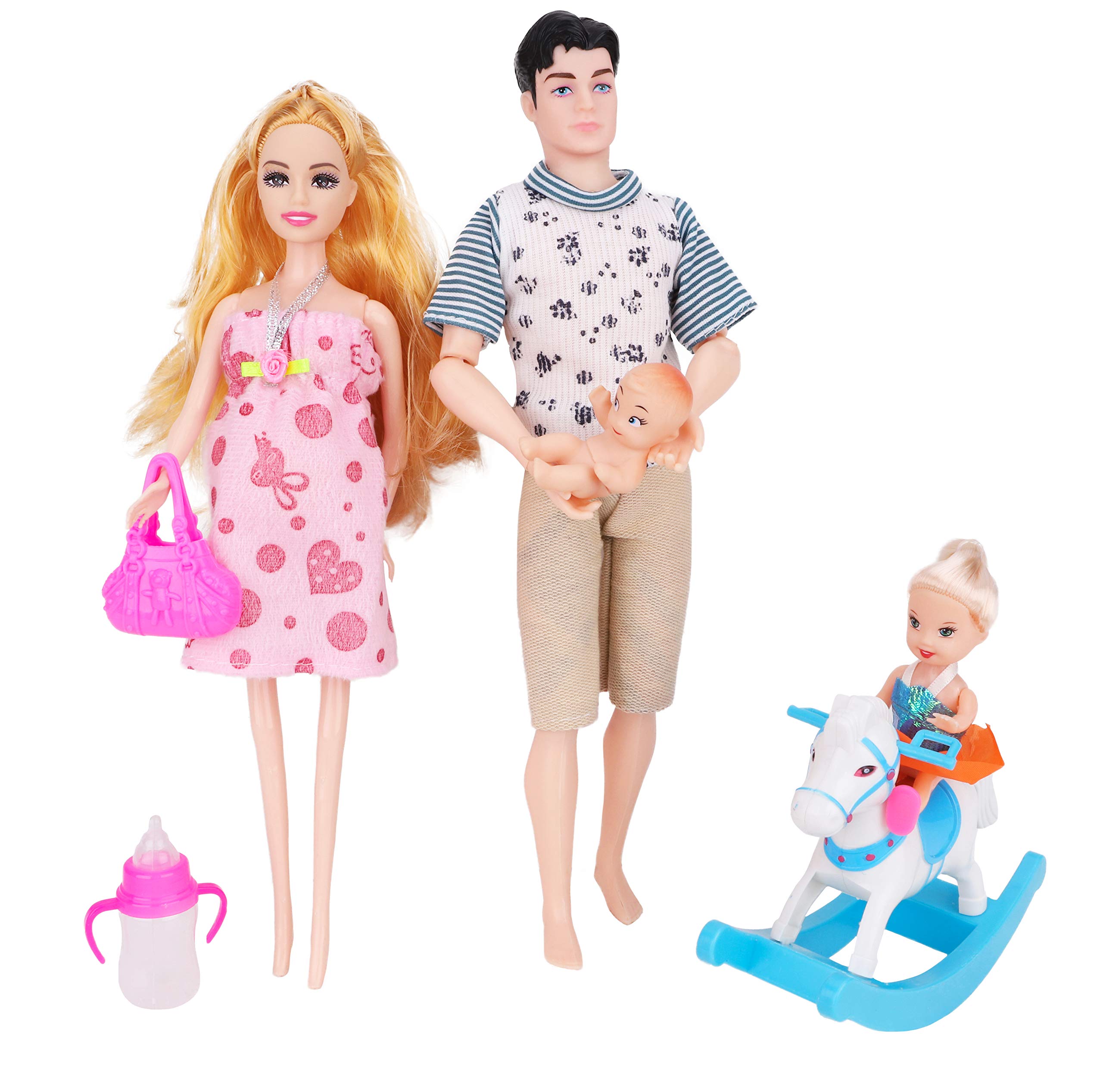 Toyland® Doll Family Playset - Daddy, Mummy, Toddler & Baby Bump - Girls Toys