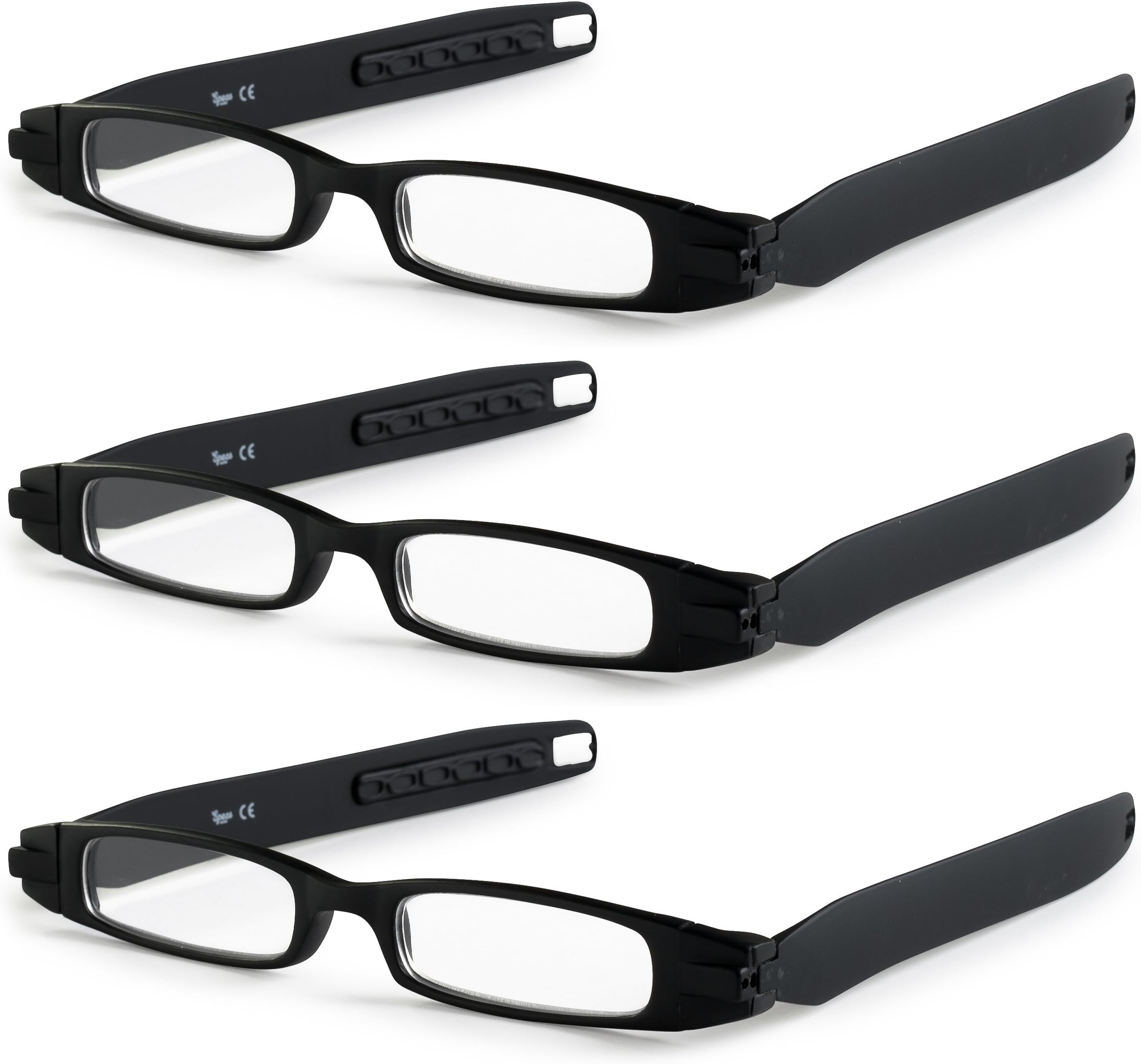 Specs Great Value Elegant Style Extra Clear Vision Folding Reading Glasses Includes Microfiber Cleaning Cloth, 1.00, Black, Pack of 3