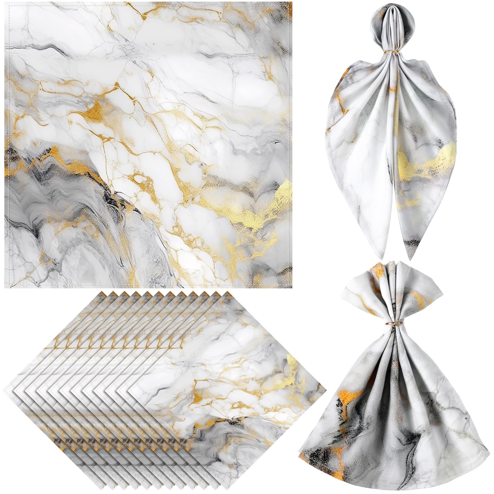 Photo 1 of 12 Pcs Cloth Napkins 18 x 18 Inch Napkins Washable Dinner Table Tea Party Polyester for Kitchen Summer Christmas Party Wedding Restaurant Indoor(White Marble)