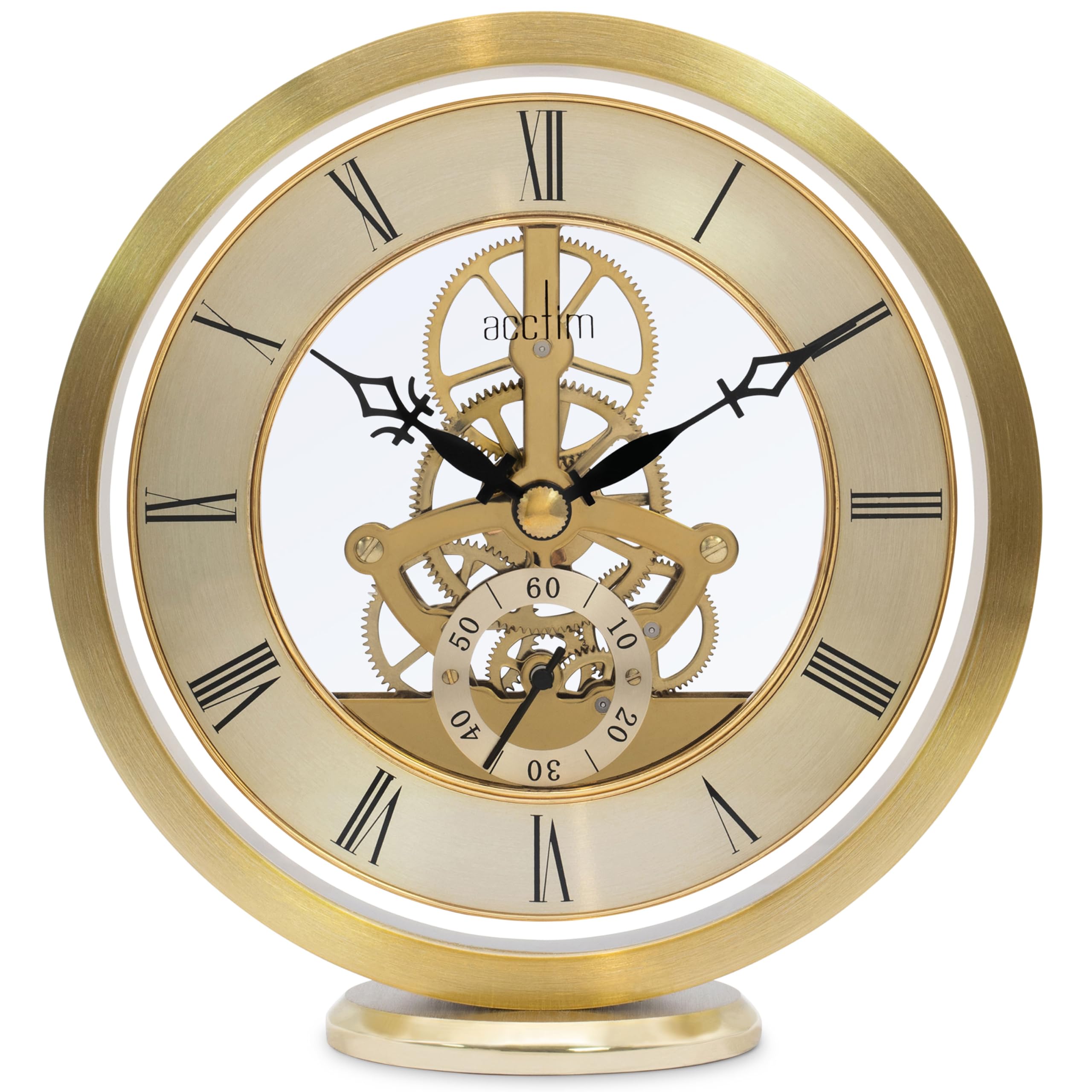 Acctim Millendon Mantel Clock Quartz Polished Metal Floating Effect Glass Front Gold