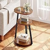 Kalrin Side Table, Small End Table with Metal Frame, 3-Tier Bedside Table, Round Side Table for Living Room Bedroom Couch Bat