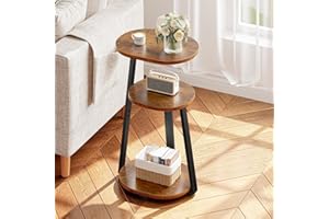 Kalrin Side Table, Small End Table with Metal Frame, 3-Tier Bedside Table, Round Side Table for Living Room Bedroom Couch Bat