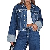 POLIRO Denim Jacket for Women Button Down Crop Jean Jacket Women Casual Outerwear 2026 Trendy