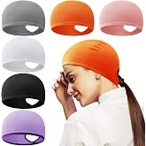 Syhood 3/6 Pcs Cooling Skull Cap for Women with Ponytail Hole | Circumferences of 22-23.6 in,Mesh Breathable Hair Protector,Sweat Quick Dry Motorcycle Helmet Liner,Sports Beanie Hat for Men