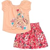 Disney Girls Square Neck T-Shirt and Smocked Skirt Outfit Set Toddler to Big Kid Sizes (2T - 14-16)
