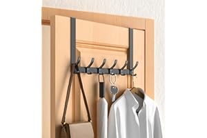CHAUNCEY HOME Over The Door Hooks Hanger with 11-Inch Extended Brackets for Easy Access by Women, Tool-Free Assembly, Fits 1 3/4" Doors - Bathroom Accessories and Towel Rack Organization, Matte Black